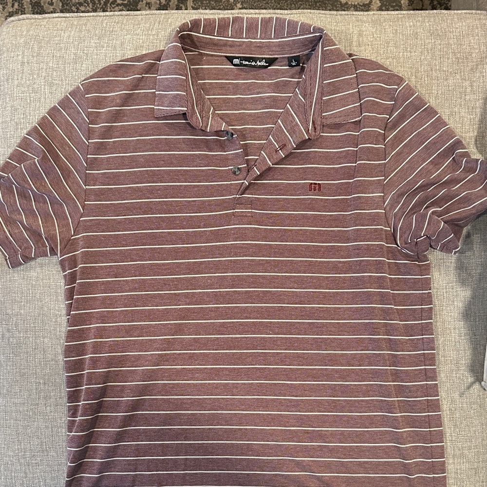 Travis Mathew Maroon and White Striped Polo Shirt